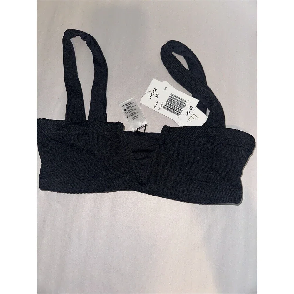 L SPACE Women's Black Lee Lee Ribbed Bikini Top Size XS